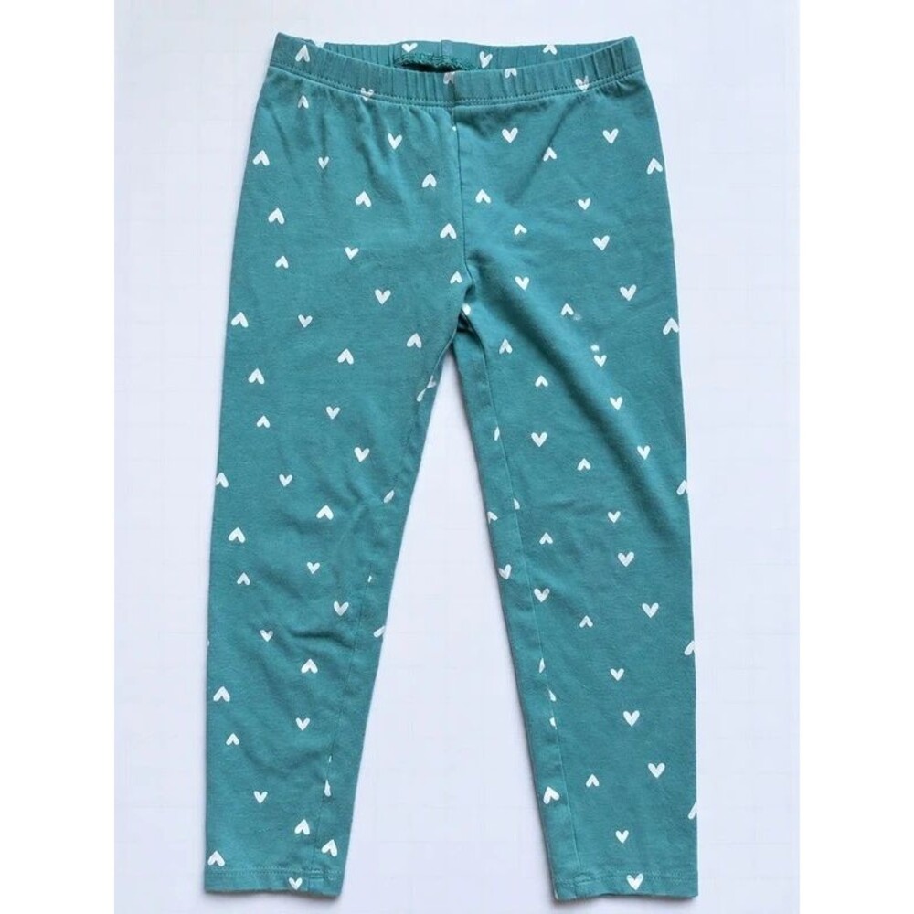 Old Navy Girls 4T Teal Green White Heart Print Full Length Leggings